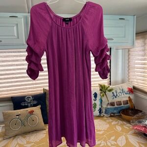 NAIF Shift Mini Dress Sz S Magenta Purple Tiered Ruffle Sleeve‎ Lined Festive
